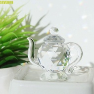 SEVENON Teapot Sculpture Ornament, Mini Clear Crystal Teapot Figurine, Living Room Decoration Teapot