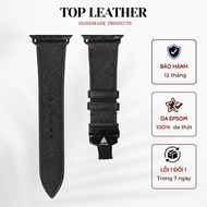 Top Leather hand-stitched Epsom Leather watch strap with butterfly buckle for Apple watch, mechanica
