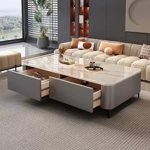 Rock slab coffee table living room household small apartment 2024 new coffee table Internet celebrit