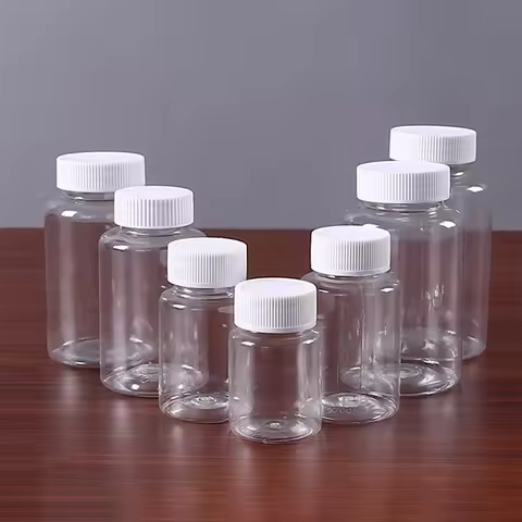 50pcs Plastic Bottle 15ml 20ml 30ml 50ml 80ml 100ml Empty Clear Sealed Sample Bottle Solid Powder Me