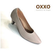 OXXO รองเท้าคัทชู ผู้หญิง ทรงหัวแหลม สูง2นิ้ว ทำจากหนังพียู นิ่มใส่สบาย SM3327