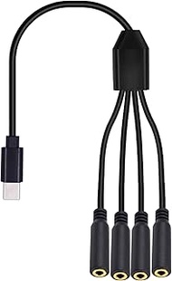 Poyiccot USB C to 3.5mm Splitter Cable, 4-in-1 USB Type C to 3.5mm TRS Multi Audio Headphone Stereo 