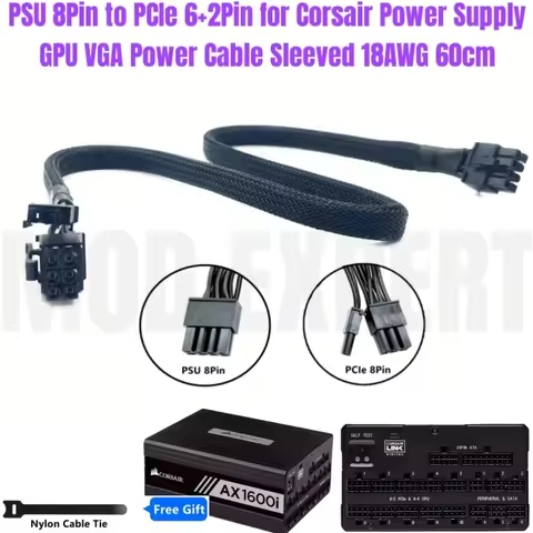PCI-E Single 8Pin 6+2Pin for Corsair AX1600i Type 4 Modular Power Supply Unit, VGA GPU PCIe Power Ca