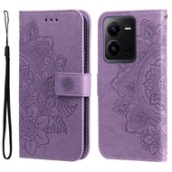 XICCI Flip Case for Vivo Y35 4G/Y22 4G/Y22S Phone Case Seven Petals Embossing Magnetic Leather Walle