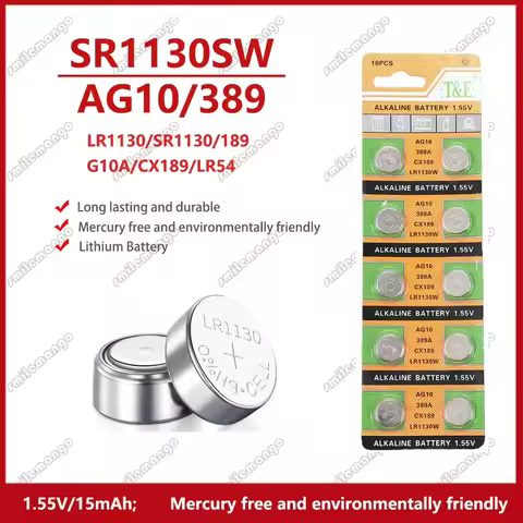 2PCS-50PCS 1.55V AG10 LR1130 SR54 389 189 SR1130 D189 LR54 Button Batteries G10A SR1130SW Cell Coin 