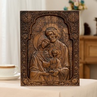 Sacred Family Square Wood Carving Ornaments Pendants Sacred Family Born Wood Carving Gifts Religious