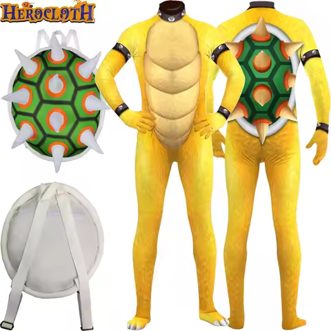 Adult Bowser Koopa Jumpsuit Turtle Shell Backpack Bag Anime Bros Cosplay Costume Men Halloween Carni