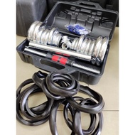 YORK 25KG Adjustable Chrome Dumbell Set {Rubber Protection} + 30CM Barbell Connector {With Box}