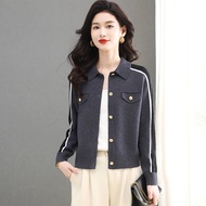 old money outfit old money style old money shirt 2025 Spring-Autumn Color-Blocking Knitted Cardigan 