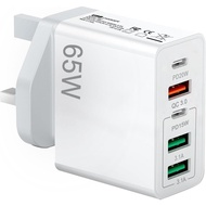 USB C Charger Plug,65W 5-Port Fast Charger Plug 20W PD Power Adapter QC 3.0 Wall Charger for Samsung