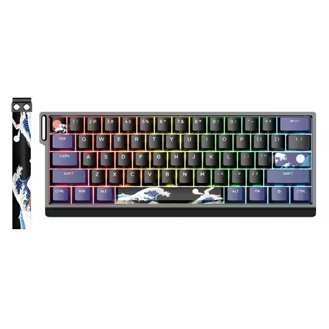 XVX H61 Wired Aluminum Gaming Keyboard 60% Percent with Strap Hot Swappable Kanagawa PBT Keycaps RGB