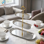 [Dovewill] 3 Tier Dessert Stand Metal Frame Oval Serving Stand Sturdy Silver 3-tier