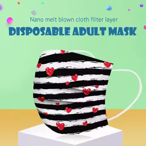 10/50pcs Adult Disposable Mask Fashion Striped Heart Print Couples Family Friend Mask Outdoor Comfy 