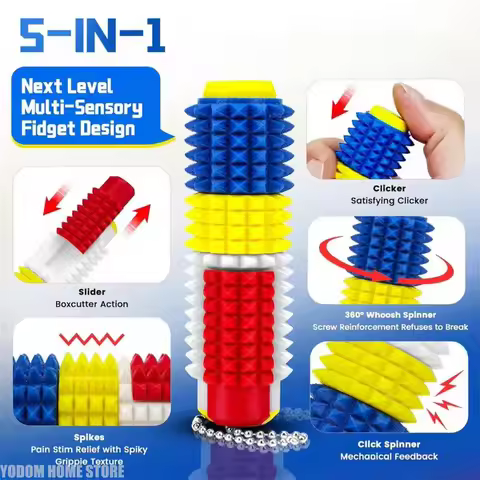 2026 new 5-in-1 Spiked Roller 3D Printed Spiky Pain Stim Keychain Pocket Mini Sensory Fidget for Anx