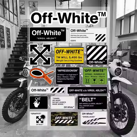 O-ff-W-hite Aesthetic Graffiti Waterproof PVC Stickers for Car Motorcycle Skateboard Helmet Notebook