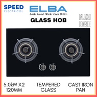 ELBA GLASS HOB BUILT-IN GAS STOVE EGH-J8552G(BK) 5.0KW FLEXIBLE BASE DOUBLE BUERNER GAS STOVE 煤气炉 DA