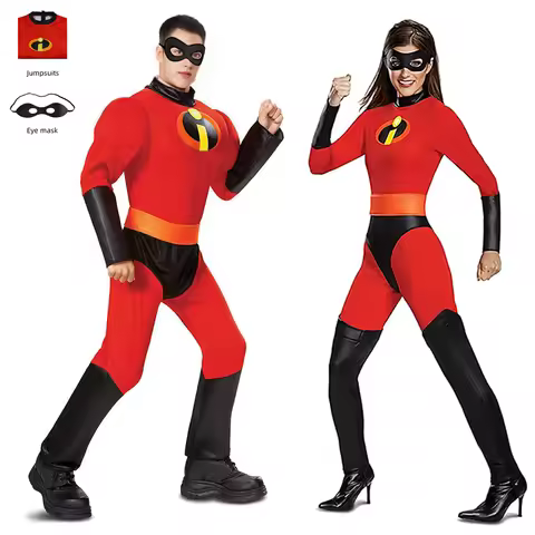 Good Quality Mr Mrs Incredibles Cosplay Elastigirl Family Adult Mask Suit Jumpsuit Bodysuit Hallowee