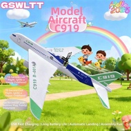 MKOFONU C919 Passenger Plane Model, PP USB Rechargeable Electric Foam Aircraft, 34*36*7.5cm 4 Colors