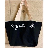 agnes b. Large capacity street lily embroidered double-sided canvas tote bag