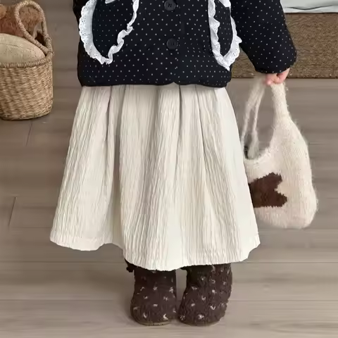 2025 Winter New Product Children's Checkered Half Skirt, Girls' Korean Edition, Elastic Waist, Pleat