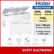[Delivery By Seller Kedah & Penang]  Haier Chest Freezer Beku 450L 535L 750L Peti Sejuk Beku BD-458H