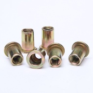 Flat head vertical pattern rivet nut large knurled blind nut iron color galvanized rivet pulling nut