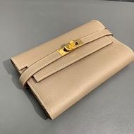 Hermes Kelly Wallet Hermes 愛馬仕 Kelly 短版兩折皮夾大象灰 epsom 皮金扣 D 刻