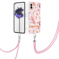 全城熱賣 - 適用於Nothing Phone 1 花草系列TPU手機殼 帶掛繩（粉梔子花）