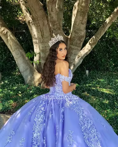 Angelsbridep Customized Lavender Shiny Ball Gown 15 Year Old Quinceanera Dresses Sweet 16 Princess V