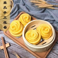 金瓜手工花卷馒头冷冻素食少糖糕点住家式制作健康包子Handmade Pumpkin Flower Roll Mantou Vegetarian Frozen Food Homemade Less Su