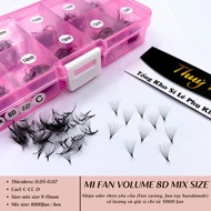 Available 8D eyelashes, mixed size box, 0.05-0.07 thick, curved C-CC-D volume eyelashes, volume fan 