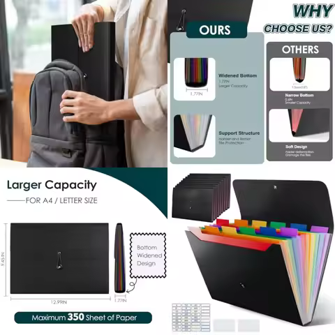 10 Pack Accordion File Organizer with Labels, 13 Pockets Expending File Folder, Binder for Document 