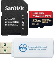 Everything But Stromboli SanDisk Extreme Pro U3 V30 A1 32GB microSDHC Memory Card for DJI Drones Works with Avata and Goggles 2 (SDSQXCG-032G-GN6MA) Class 10 Bundle with 1 MicroSDHC &amp; SD Card Reader