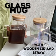 Borosilicate Glass Mug with Handle and Straw Smoothie Iced Coffee Tea Mug Drinking Jar Tumbler