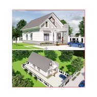 Dk135 7m5x13m7 Thai Roof House Design Drawing Printed on A3 Paper, Full 3D Color, Architecture, Stru