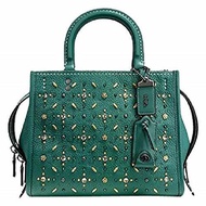 Coach rogue green turquoise handbag top handle leather rivets bag new