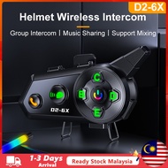 (🚚MY Stock🚚) D2-6X Motorcycle Helmet 1000M Distance Intercom Headset for 6 Riders Bluetooth Wireless
