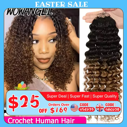 1/4/6 Pack Curly Crochet Hair T1B/30 Ombre Deep Wave Braiding Human Hair Feather Crochet Braid Machi
