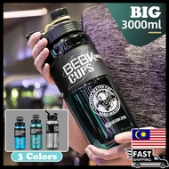 3L Large Water Bottle with Straw BPA Free, 3000ML Big Botol Air Portable Leakproof Anti-fall Workers
