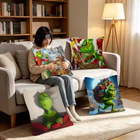 Winter Christmas Grinch Pillow Gift Home Office Decoration Bedroom Sofa Car Cushion Cover case 45x45