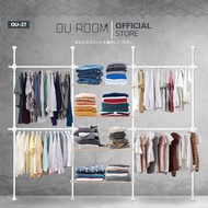 OUROOM  ราวแขวนเสื้อ ราวแขวนผ้า ราวแขวนไม่ต้องเจาะ 4 เสา 4 ราวแขวน 4 ชั้นวางไม้ (OU-27) ใช้แทนตู้เสื
