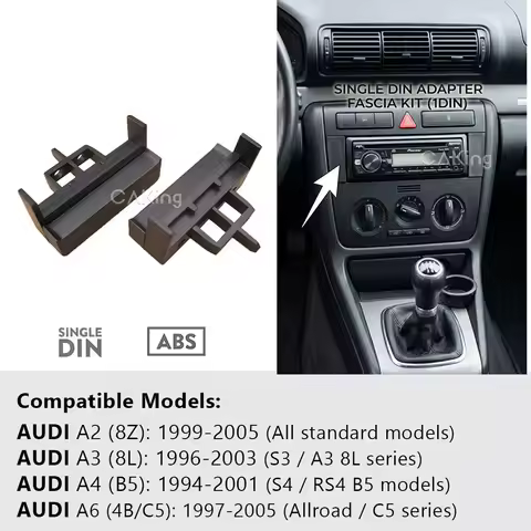 1DIN Car Radio Fascia For Audi A2 8Z A3 8L A4 B5 A6 4B 1994-2005 Dash Kit Stereo Frame Panel Bezel C
