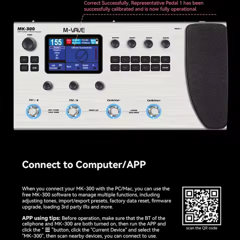 M-VAVE MK-300 AI Guitar Bass Multi-Effect Processor 150s Looper 128 Drums MIDI DAW 120AMP 10h Batter