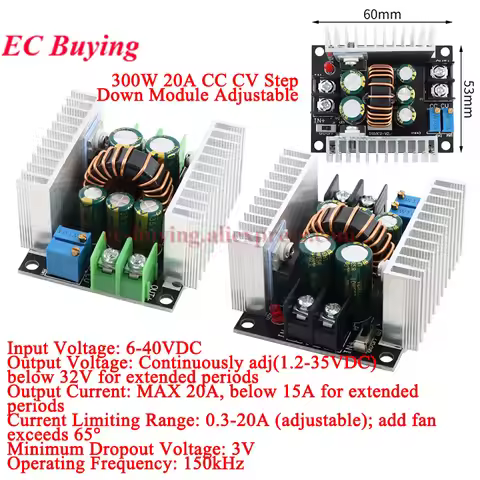 300W 20A DC-DC Buck Converter CC CV Step Down Power Supply Module Adjustable Constant Current LED Dr