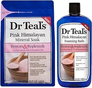 Dr Teals Pink Himalayan Foaming Bath and Salt Combo (Foaming Bath, Salt) - Restore &amp; Replenish Pink Himalayan - One 34 oz Foaming Bath and One 48 oz Bag of Epsom Salt