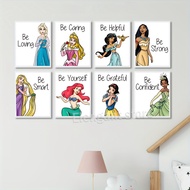 Cute Cartoon Figure Princess Affirmation Quotes Art Canvas Painting Inspirational Wall Picture Decor