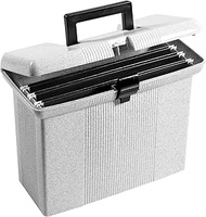 Pendaflex Portable File Box with File Rails, Hinged Lid with Double Latch Closure, Granite, 3 Black