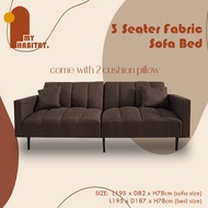 VERONIKA 3 SEATER FABRIC SOFA BED WITH CUSHION PILLOWS/ Convertible Couch Sleeper Bed - BROWN