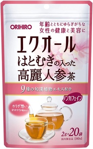 ORIHIRO Equol Korean Ginseng Tea with Job’s Tears (Hatomugi), 2 g × 20 tea bags