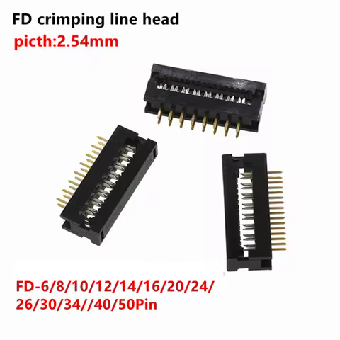 10PCS 2.54MM FD-6/8/10/16/20/30/40/50 PIN MALE PLUG IDC SOCKET CONNECTOR FOR 1.27MM FLAT ribbon cabl